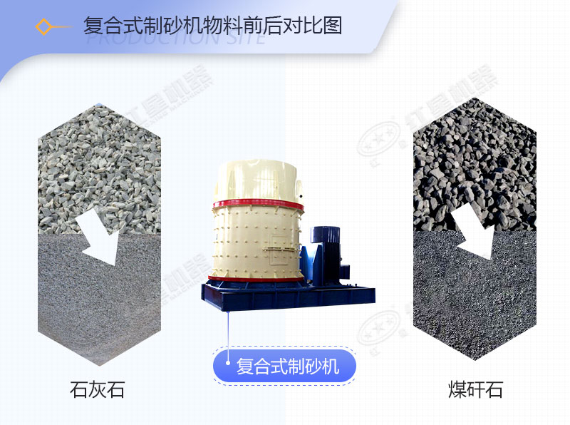 復(fù)合式制沙機碎沙前后對比照